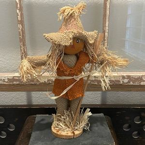 Vintage Primitive Halloween BURLAP SCARECROW DOLL Standing Figure